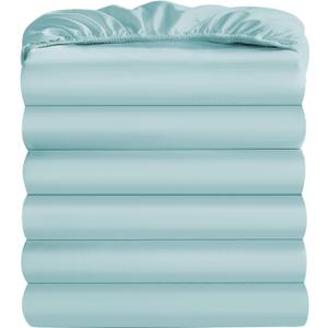 Maple&Stone Twin Fitted Sheet Only - Bulk Pack of 6 Bottom Sheets - Premium Soft & Breathable, Brushed Microfiber Fabric for Twin Size, Light Blue