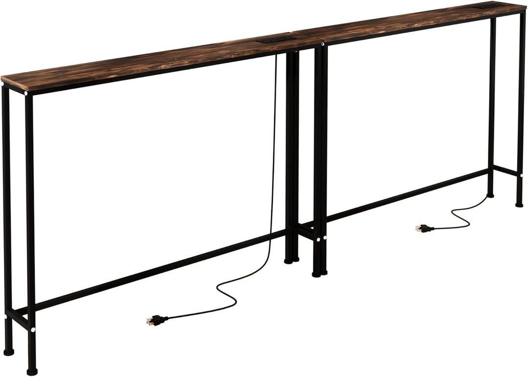 78" Narrow Console Table,Sofa Table with Charging Station, Narrow Long Entryway TableBehind Couch Table,for Living Room, Hallway, Foyer(Set of 2,Brown) 78" Narrow Console Table,Sofa Table with Charging Station, Narrow Long Entryway TableBehind Couch Table,for Living Room, Hallway, Foyer(Set of 2,Brown)