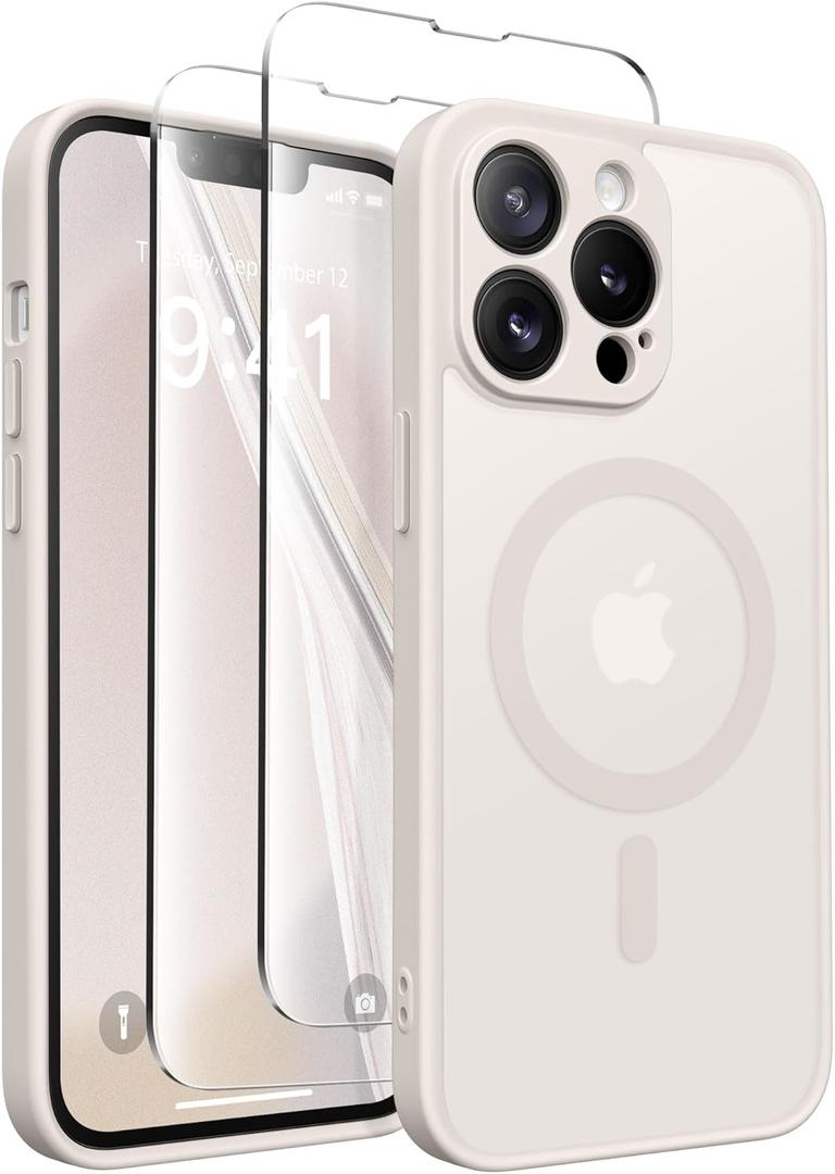 Magnetic for iPhone 13 Pro Case, [Compatible with MagSafe] [Full Camera Protection] Shockproof Protective Slim Translucent Matte Phone Case for iPhone 13 Pro 6.1'', Stone