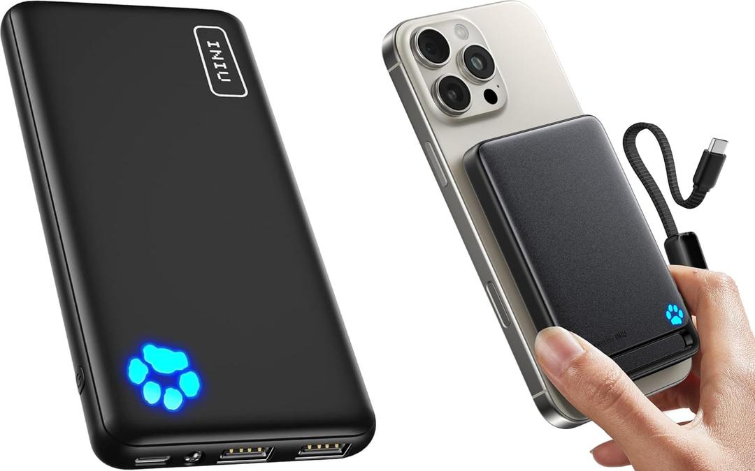 INIU 10000mAh 5V/3A Portable Charger and Qi2 Certified MagSafe Compatible Power Bank Combo