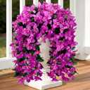Fake Bougainvillea Artificial Hanging Flowers, 2 PCS Outdoor Faux Plants UV Resistant Realistic Silk Long Trailing Vines for Door Porch Outside Planter Urn Patio Garden Yard Dec, Light Purple
