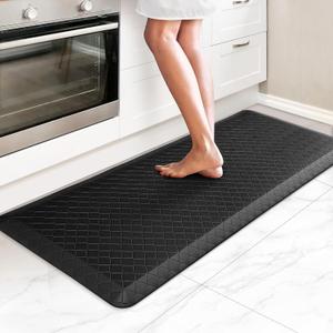 HappyTrends Kitchen Floor Mat - 4/5 Inch Thick Anti-Fatigue Kitchen Rug,Waterproof Non-Slip Kitchen Mats and Rugs Heavy Duty Ergonomic Comfort Rug for Kitchen,Office,Sink,Laundry,(22"x54", Black)