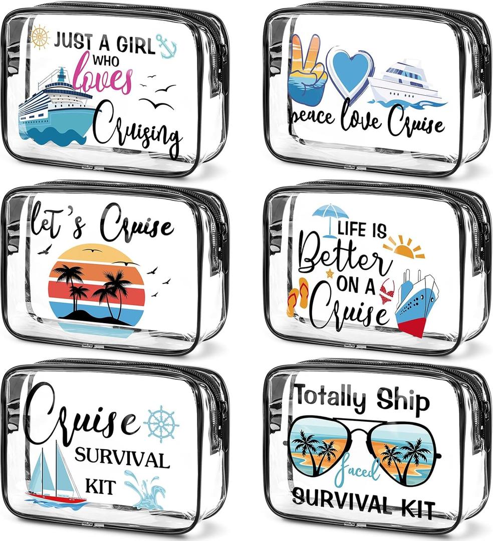 Makeup Bags Gifts for Women Teacher Beach Cruise Swim Nurse Dance Happy Graduation Gift Survival Kit Clear Cosmetic Bags PVC Waterproof Travel Toiletry Handbags Purses Organizer(Cruise Style)