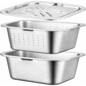 FOLAI 3-Piece Set 304 Stainless Steel Microporous Kitchen Strainer with 5-in-1 Grater for Draining Pasta, Fruit, Rice and Vegetables, Healthy & High Gloss Polish, Dishwasher Safe