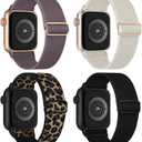 4 Pack Stretchy Solo Loop Compatible with Apple Watch Bands  Women Men, Sport Nylon Elastic Straps Wristbands for iWatch 38mm/40mm/41mm/42mm(series 11/10)