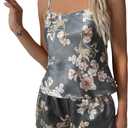 SweatyRocks Women's Floral Print Satin Pajama Sets Cami Tops and Shorts Summer Lounge Set (Gray, M)
