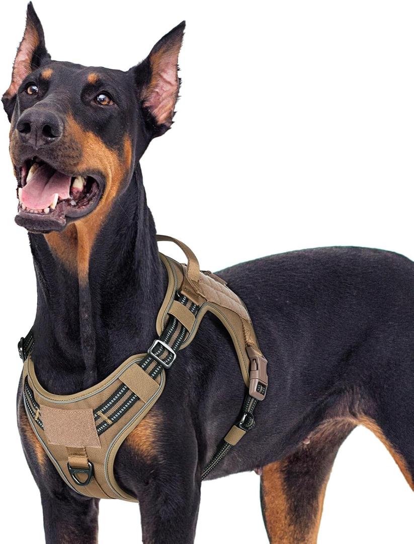 rabbitgoo Tactical Dog Harness for Large Dogs No Pull Adjustable Military Vest with Handle MOLLE Reflective Heavy Duty Dog Vest for Walking Training Hunting Outdoor Working Medium Size Dog Brown XL (XL(Chest:23.6-41.89",Neck:21.7-32.3",Back:9.1"))