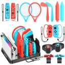 Switch Sports Accessories Kit with Storage Station - Compatible with Switch/OLED & Joy-con, Ideal for Family Sports Party Game Organization for Nintendo Switch Interactive Gaming Figures (Switch 1 Model, Blue & Red)