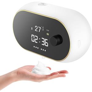 Automatic Soap Dispenser Foam Bathroom: Wall Mount Rechargeable Touchless Adjustable Auto Smart Electric Plastic White Foaming Soap Dispenser with Clock - Kitchen - Hand Dish Lotion Couple Kids