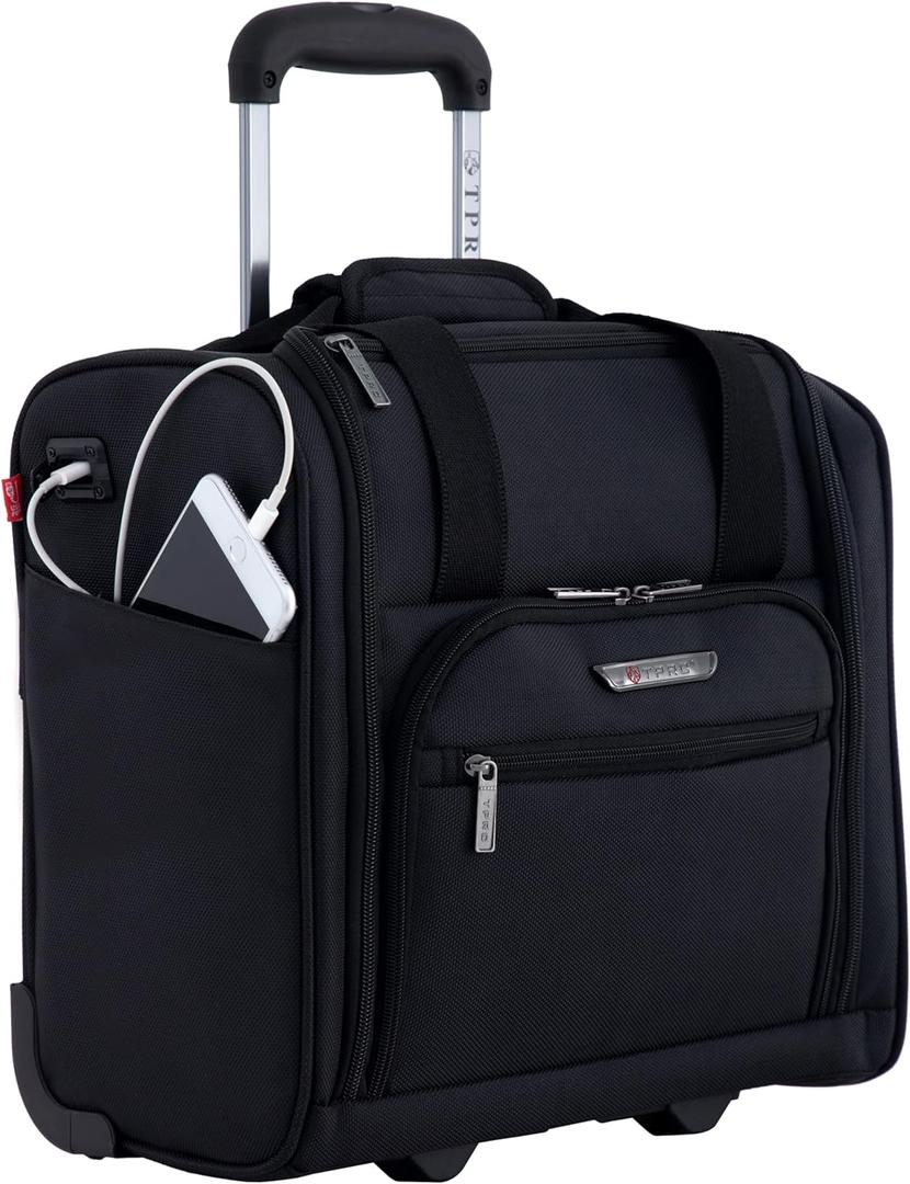 TPRC 15" Smart Under Seat Carry-On Luggage with USB Charging Port, Black Option, One Size