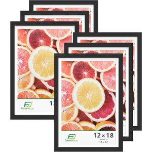 FrameWorks 12x18 mat to 11x17 Classic Wooden Picture Frames With Tempered Glass | Black | 6-Pack