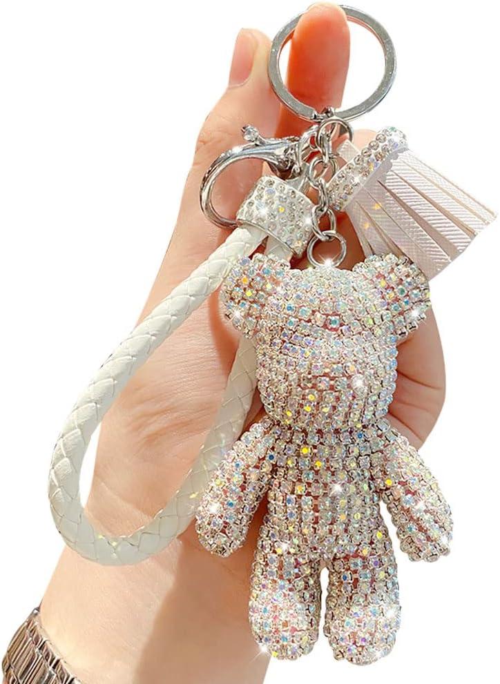 BONICI Creative Cool Diamond Bear Design Pendant Keychain Key-Chains Keyrings (White)