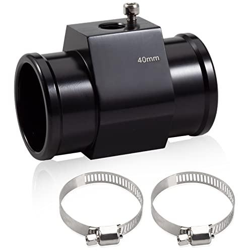 LEONTOOL Aluminum Water Temperature Joint Pipe Connector 40mm 1-9/16" Radiator Hose Sensor Gauge Adapter with 2 Hose Clamps Water Temp Meter Gauge Joint Pipe Temperature Sensor Adapter