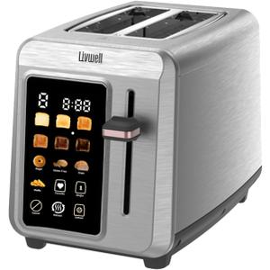 LIVWELL Smart Touch 2-Slice Metal LED Toaster - Brushed SS Finish | LED Touch Screen, 6 Browning Levels, Countdown Timer, Cancel Function, Defrost Setting, Even Heating, Compact Design