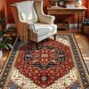 4x6 Orange Red Area Rug for Living Room, Machine Washable Rugs with Non-Slip Backing for Bedroom, Vintage Medallion Carpet Kitchen Laundry Kids Room Decor