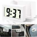 Betus Car Dashboard Digital Clock - Vehicle Adhesive Clock with Jumbo LCD Time & Day Display - Mini Automotive Stick On Watch for Car Truck Dashboard & Air Vent (White)