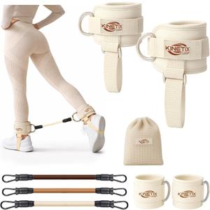 Ankle Resistance Bands with Cuffs 3-Level Latex Exercise Bands for Glutes, Kickbacks & Hip Training | Neoprene Padded Ankle Cuffs for Women & Men | Home Gym Workout Set with Mesh Bag