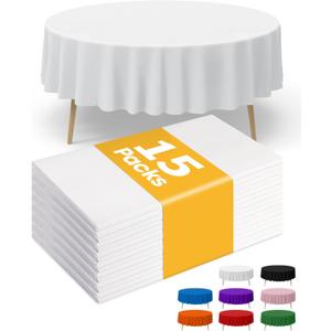 White Plastic Table Cloth Round Table 15 Pack, 84'' Tablecloth for Round Tables, Table Cloth for Disposable Use, Table Cover for Holiday Party, Gathering White Plastic Table Cloth Round Table 15 Pack, 84'' Tablecloth for Round Tables, Table Cloth for Disposable Use, Table Cover for Holiday Party, Gathering