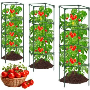 3Pack Tomato Cages for Garden,Square Tomato Plant Cage Support Heavy Duty Pole 57*15.4*15.4 Inches,Steel Plant Tower Stakes,Cherry Tomato Trellis Cucumber for Climbing Vegetables Flowers FruitsGreen