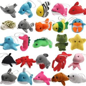 25 Pack Mini Ocean Animal Plush Toys, Sea Creatures Stuffed Toy for Kid Party Favor, Small Keychain Decoration for Christmas Tree, Goody Bag Fillers, Stocking Stuffers, Easter Eggs Fillers, Dog Cat