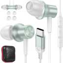 USB C Headphone for Google Pixel 10 9 Pro 8 7, Type C Earphone with Mic Stereo Magnet Case Corded Wired Earbuds for iPhone 17 Air 16 15 Pro Max Plus iPad Samsung S25 Ultra S24 S22 S23 Fe A35 A53 Flip (Green)