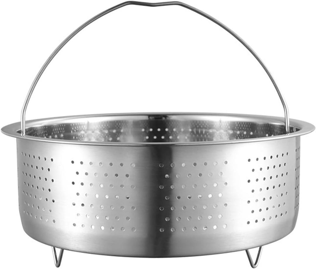 Qancesd Vegetable Steamer Basket, Stainless Steel, Round, Silver, 8.6in