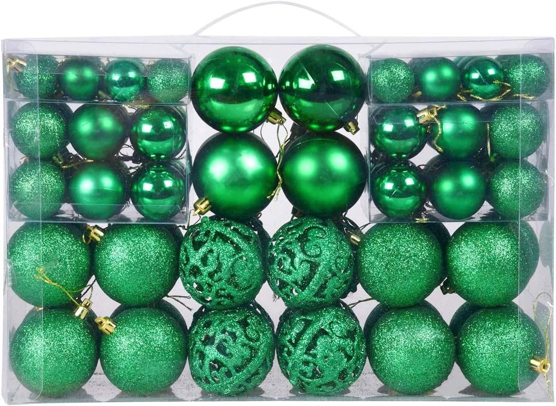 NJN 100pcs Christmas Ball Ornaments, Shatterproof Christmas Ornaments Set with Hand-held Gift Package for Xmas Tree (Green)