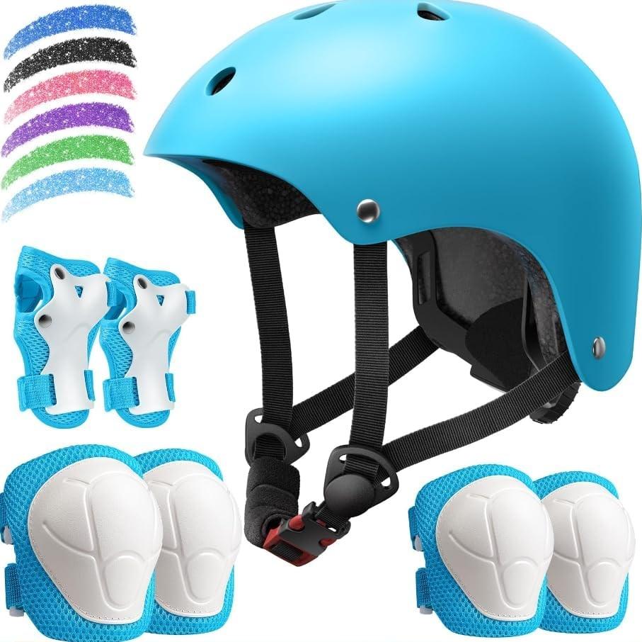 Kids Bike Helmet Set, Adjustable Helmet for Ages 235814 Year Boys Girls, Toddler Pad Set with Knee and Elbow Pads for Bike, Roller, Skating, Scooter, Longboard and More Sports, 6 Color, suit for 8-14y / M