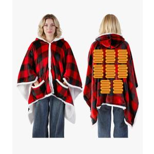 Heated Throw Wearable Blanket for Women Oversized Buffalo Plaid Flannel Hoodie USB 3 Heat Settings Robe Poncho Blanket Christmas Winter Gifts for Xmas Mom Women