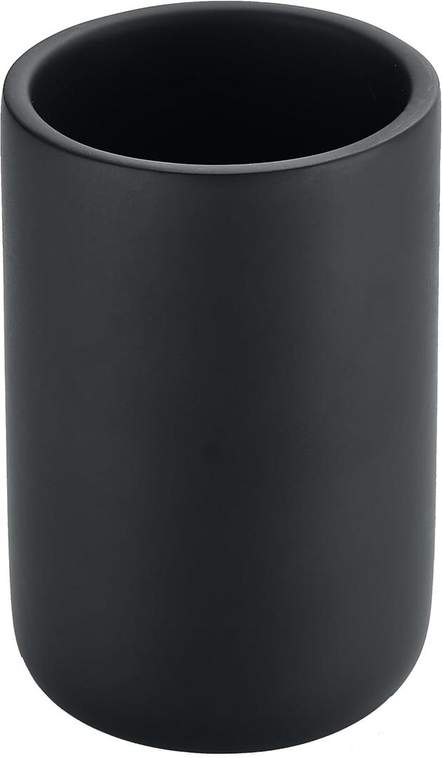 Resin Bathroom Tumbler Cup, Bathroom Water Cup, Tooth Brushing Holder, Makeup Brushes Holder Pen Container Organizer for Bathroom or Office, Vanity Countertop, Matte Black