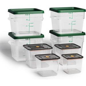8 Pack Food Storage Containers;Stackable&Durable（0.95+1.5+2.2+3.2+4 * 6qt）