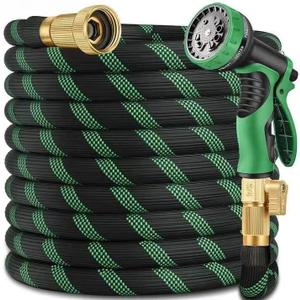 50 ft Garden Hose-No Kink,Heavy Duty,Lightweigh Flexible,Leakproof Water Hose with Sprayer Nozzle-3/4" Solid Brass Connectors-Rubber Car Hoses