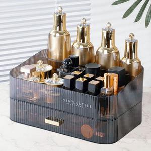 Makeup Organizer with Drawers Stackable Skincare Cosmetic Makeup organization for vanit Bathroom Desk Countertop (Black 1 tray+1 drawer)
