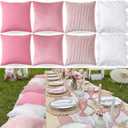 8 Pcs Pink Picnic Pillow Covers 18 x 18 Inch Summer Birthday Party Picnic Set Modern Cushion Aesthetic Throw Cover for Brunch Bachelorette Backyard Beach Couch Bed Sofa Decor No Pillow