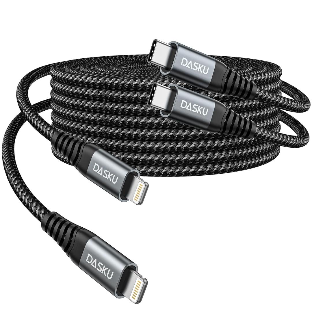 USB C to Lightning Cable 6FT 2Pack [Apple MFi Certified] iPhone Charger Fast Charging Cord Nylon Braided Cable for iPhone 14/13/12/11/Pro/MAX/X/8/7, iPad - Black