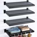 Blulu 4 Pack Slatwall Shelf, 23. 6x11. 8 Inch Wooden Wall Shelves with Metal Rectangular Tubing U Shaped Hanger Slatwall Shelving Organizer Accessories for Home Retail Display (Black)