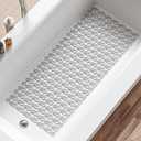 XIYUNTE Shower Mat Bathtub Mat Non Slip, 36''x16'' Soft and Comfortable Anti Slip Shower Mat, Eco-Friendly TPE+PP Shower Non Slip Mat with Powerful Suction Cups, Machine Washable, Easy to Cut, Grey