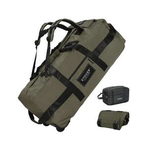 STOVER 100L Rolling Duffel Bag with Wheels, X-Large 35 Inch Durable Travel Duffle + Toiletry Bag, Heavy Duty, Packable w/Shoulder Straps- Use as Luggage or Backpack, Men/Women (Green)