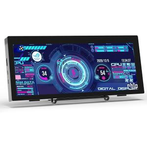 12.3 Inch IPS Stretched Bar LCD Travel Display 1920 * 720 Secondary Monitor, HDMI USBC, Mini Portable Monitor Metal Material for Laptop Computer Windows Aida64 GPU CPU RAM Monitoring,Built-in Speaker