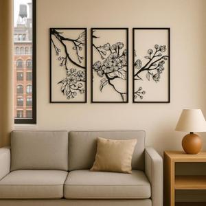 3 Pcs Metal Flower Wall Decor Minimalist Floral Home Art Metal Wall Hanging for Living Room Bathroom Office Kitchen Indoor Outdoor