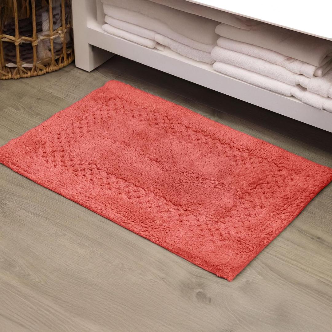 Home Weavers Classy Bathmat 100% Cotton Tufted Bath Rug, Extra Soft and Absorbent Bath Rugs, Non-Slip Bath Carpet, Machine Wash Dry, Bath Rugs for Bathroom Floor, 17" x 24" Rectangle, Coral