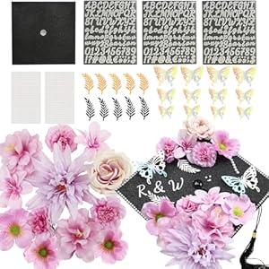 Nagobi DIY Graduation Cap Decorations Kit, Flowers Grad Cap Decorations for 2025 Included Faux Flower Heads 3D Butterfly Rhinestones Alphabet Letter Stickers for Grad Party Craft Decor