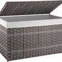 OIAHOMY Storage Basket with Lid, 42.3 Gallon (160L) Blanket Basket with Removable Liner Bag, Synthetic Wicker Hamper with Handle, Foldable, Hamper for Living Room, Grey