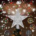 Christmas Tree Topper Lighted with 6 Pattern Projection Patterns, Christmas Star Tree Topper Built-in LED Rotating Lights, 3D Glitter Dynamic Projection for Christmas Tree Decor(Sliver) (Silver)