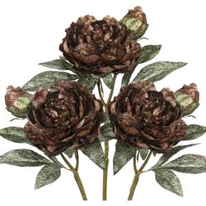 Briful 3PCS Artificial Christmas Peony Flower Stems, 15in Silk Peonies with Bud Fake Peony Floral Arrangement for Xmas Home Vase Party Wedding Bouquet Decor, Coffee Brown