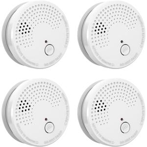 Smoke Detector 4 Pack Fire Alarms 9V Battery Operated Photoelectric Sensor Smoke Alarms Easy to Install with Light Sound Warning, Test Button,9V Battery Included Fire Safety for Home Hotel
