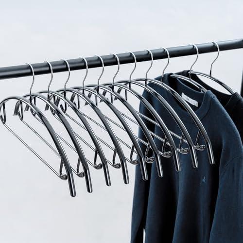 Cocomaya 16.5 Inch Black No Shoulder Bumps No Mark Non-Slip Rubber Coated Contour Meta Hanger for Sweater T-Shirt Suit Coat Uniform with Pants Bar Pack of 20