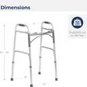 Drive Medical 2-Button Standard Foldable Walker for Seniors & Adults - Adjustable Legs - Lightweight Aluminum Construction - 350 Lb Weight Capacity - Basic Walking Aid - Silver