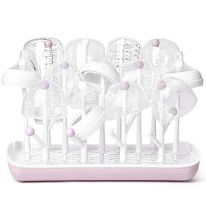 Termichy Baby Bottle Drying Rack, Large Capacity Baby Bottle Rack for Bottles, Dry Rack with Removable Water Tray(Pink) (Countertop Style)