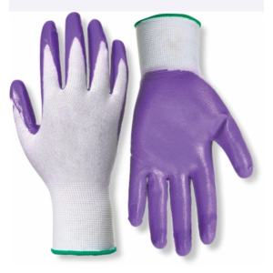 RED STEER GLOVE COMPANY, NITRILE PALM GARDENING GLOVES,PACK OF 10, (White& Purple)